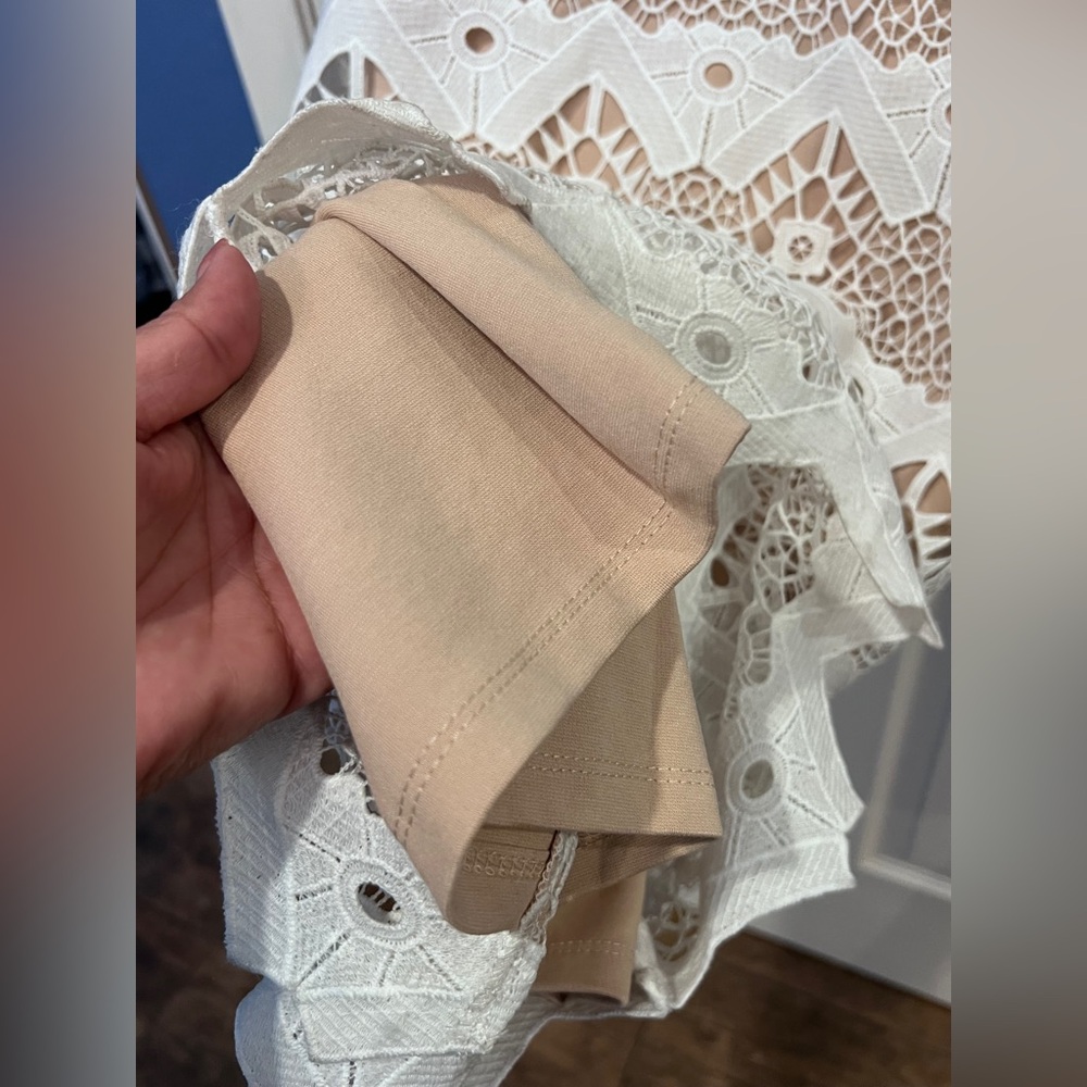Lulus white and tan style lace overlay bodycon dress coquette fairy wedding - Picture 7 of 15